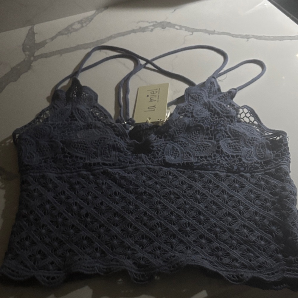 LA MIEL Women's Crochet Lace Bralette - Navy